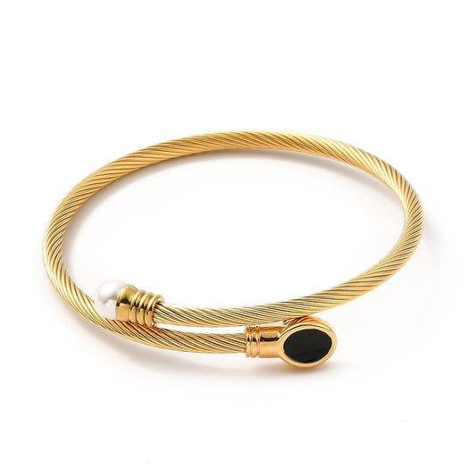 Black Oval & Pearl Bangle