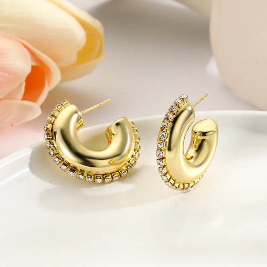 Chunky Rhinestone Hoop Earrings